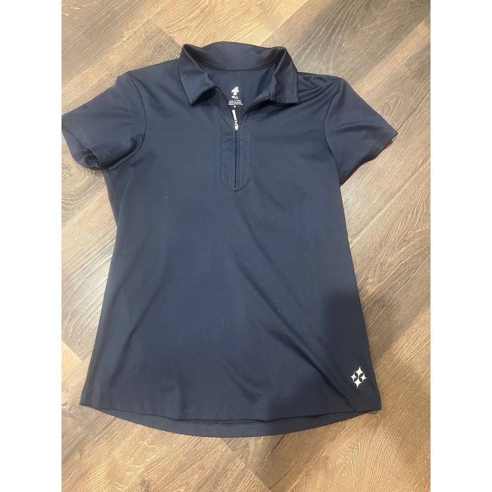 Jofit 4 All Womens Blue Quarter Zip Polo Shirt Short Sleeve Active Top Size M